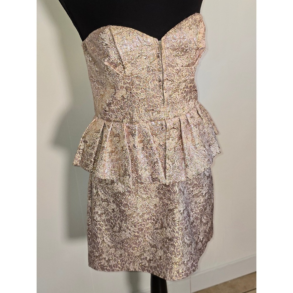 Jill Stuart Silk Blend Metallic Peplum Strapless Dress – Size 8